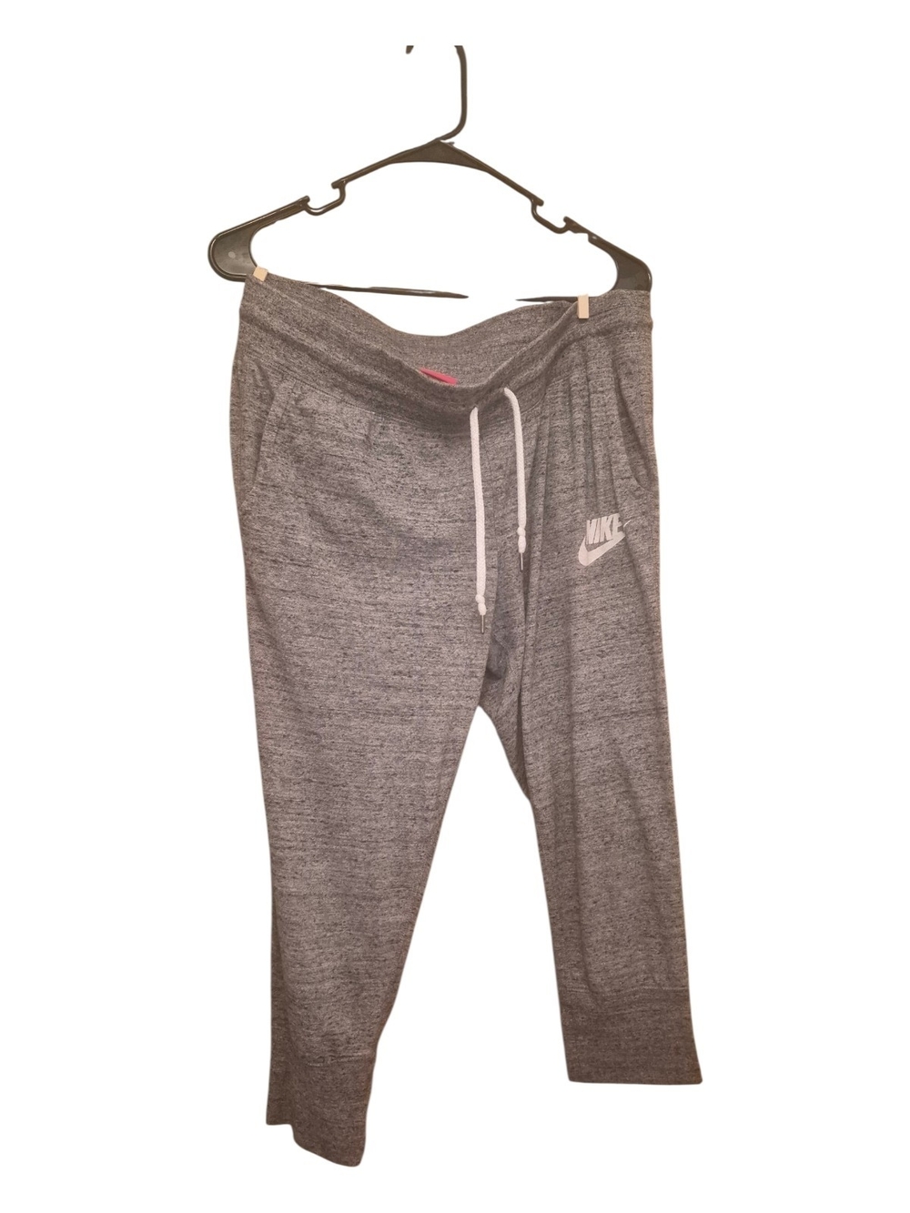 Womens Gray Capri Jogger Sweatpants with White Logo. Size Lg